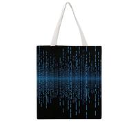 STVNKML Doberman Canvas Tote Bag for Women - Cute Stylish Shoulder Bag, Reusable Shopping Bags for Daily, The Blue Binary Matrix, 38x41cm