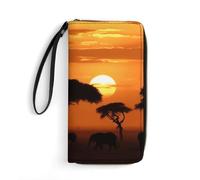 STVNKML Doberman Womens Wallet Leather Coin Purse Clutch Wristlet Travel Long Wallets Card Organizer, Sunset African Savanna, 19.7x10.5cm, Modern