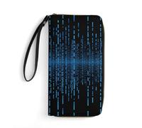 STVNKML Doberman Womens Wallet Leather Coin Purse Clutch Wristlet Travel Long Wallets Card Organizer, The Blue Binary Matrix, 19.7x10.5cm