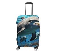 STVNKML Dolphins Suitcase Covers for Luggage - Elastic Luggage Cover Protector, Double-sided Washable Suitcases Sleeve for 19-32 Inch Luggage, white, L, Dolphins