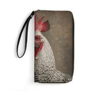 STVNKML Dragonfly Silhouette Womens Wallet Leather Coin Purse Clutch Wristlet Travel Long Wallets Card Organizer, White Feather Rooster, 19.7x10.5cm