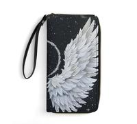 STVNKML Dragonfly Silhouette Womens Wallet Leather Coin Purse Clutch Wristlet Travel Long Wallets Card Organizer, White Wings with Halo, 19.7x10.5cm