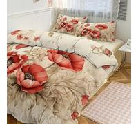 STVNKML Duvet Cover Queen Size - Ultra Soft Breathable 1 Duvet Cover 79"x90" & 2 Pillowcases (20x30), 3 Pieces Poppies and Lace Bed Covers with Zipper Closure Double-Sided Bedding Set No Comforter