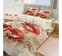 STVNKML Duvet Cover Queen Size - Ultra Soft Breathable 1 Duvet Cover 86"x70" & 2 Pillowcases (20x30), 3 Pieces Poppies and Lace Bed Covers with Zipper Closure Double-Sided Bedding Set No Comforter