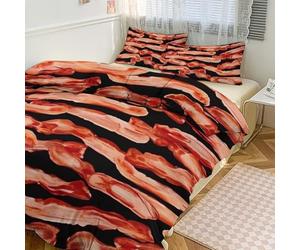 STVNKML Duvet Cover Queen Size - Ultra Soft Breathable 1 Duvet Cover 86"x70" & 2 Pillowcases (20x30), 3 Pieces Bacon Pattern Bed Covers with Zipper Closure Double-Sided Bedding Set No Comforter