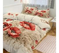 STVNKML Duvet Cover Queen Size - Ultra Soft Breathable 1 Duvet Cover 90"x90" & 2 Pillowcases (20x30), 3 Pieces Poppies and Lace Bed Covers with Zipper Closure Double-Sided Bedding Set No Comforter