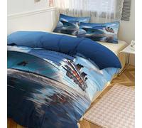 STVNKML Duvet Cover Queen Size - Ultra Soft Breathable 1 Duvet Cover 90"x90" & 2 Pillowcases (20x30), 3 Pieces Ocean Ferry Boat Bed Covers with Zipper Closure Double-Sided Bedding Set No Comforter