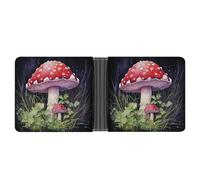 STVNKML Earth And Moon Leather Bifold Wallet with 2 Hidden Pockets 6 Card Slots Slim Wallets for Cash, Cards, And ID, Mushrooms in the Grass, One Size, Modern