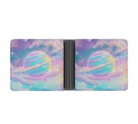 STVNKML Earth And Moon Leather Bifold Wallet with 2 Hidden Pockets 6 Card Slots Slim Wallets for Cash, Cards, And ID, Rainbow Colored Galaxy, One Size, Modern
