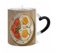 STVNKML Eggs And Tomatoes Color Changing Mug Heat Activated Novelty Coffee Cup with Ear Shape Design Gift Mugs for Christmas Birthday Wedding, Magic Ceramic Mug for Tea & Cocoa 12oz