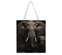 STVNKML Elephant Black Canvas Tote Bag for Women Cute Stylish Shoulder Bag Reusable Shopping Bags for Daily