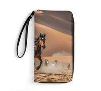 STVNKML Elephant Womens Wallet PU Leather Zip Around Wallet Clutch Wristlet Travel Long Purse for Women Card Organizer, Horses Running in Desert Storm, 19.7x10.5cm, Modern