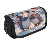 STVNKML Embracing Penguins Pencil Case Organizer - Large Capacity 3 Compartment Pencil Pouch for Adults, Portable Makeup Bag & Aesthetic Stationery Bag with Zipper (8.7x4.3) Unisex Gift