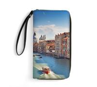 STVNKML Embracing Penguins Womens Wallet Leather Coin Purse Clutch Wristlet Travel Long Wallets Card Organizer, Grand canal in Italy, 19.7x10.5cm, Modern