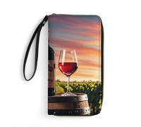 STVNKML Embracing Penguins Womens Wallet Leather Coin Purse Clutch Wristlet Travel Long Wallets Card Organizer, Wooden Wine Barrel on Wine Bottle, 19.7x10.5cm