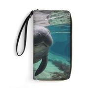 STVNKML Embracing Penguins Womens Wallet Leather Coin Purse Clutch Wristlet Travel Long Wallets Card Organizer, Cute Sea Animal Manatee, 19.7x10.5cm