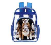 STVNKML English Bulldogs Clear Backpack Heavy Duty PVC Transparent Bag | Waterproof See Through Backpack with Padded Straps & Side Pockets for Concerts, Festivals, Travel, Security Check