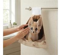 STVNKML Fennec Fox Cub in Den Hanging Kitchen Towels with Loop, Set of 2 - Soft Super Absorbent Decorative Hanging Dish & Hand Towel, Tea, Coffee Towel for Kitchen Bathroom Oven Handle