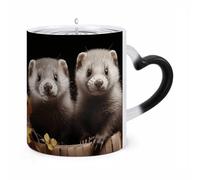 STVNKML Ferrets Color Changing Mug Heat Activated Novelty Coffee Cup with Ear Shape Design Gift Mugs for Christmas Birthday Wedding, Magic Ceramic Mug for Tea & Cocoa 12oz