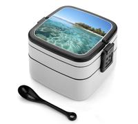 STVNKML Fiji Island And Clear Sea Bento Box with Spoon & Handle - 2 Compartment Leak-Proof Stackable Lunch Box for Adults, BPA-Free Reusable Food Containers for Work, Travel, Picnic