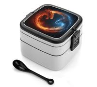 STVNKML Fire And Ice Dragons Bento Box with Spoon & Handle - 2 Compartment Leak-Proof Stackable Lunch Box for Adults, BPA-Free Reusable Food Containers for Work, Travel, Picnic