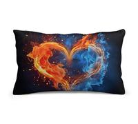 STVNKML Fire and Water Heart Pillow Covers 8"x12" Double-Sided Soft Plush Pillowcase Square Cushion Case with Hidden Zipper for Sofa Bed Chair, Farmhouse Holiday Decor, Home Gift