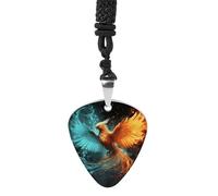 STVNKML Fire And Water Phoenix Guitar Pick Holder Necklace Stainless Steel Music Pendant with Adjustable 60cm Cord Functional Jewelry for Guitarists & Music Lovers, Unisex Hip Hop Punk Accessory