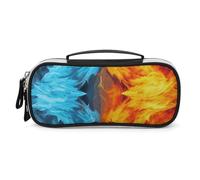 STVNKML Fire Vs Ice Art Pencil Case - PU Leather Pencil Bag Multifunctional Zipper Pouch Bags Small Makeup & Stationery Organizer for Office, Travel, Men & Women (8.3x4.3x1.8in