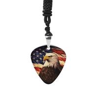 STVNKML Flag And Eagle Guitar Pick Holder Necklace Stainless Steel Music Pendant with Adjustable 60cm Cord Functional Jewelry for Guitarists & Music Lovers, Unisex Hip Hop Punk Accessory