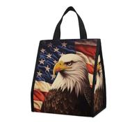 STVNKML Flag And Eagle Reusable Insulated Lunch Bag 9L Foldable Cooler Bag with Aluminum Foil Liner Washable Leakproof & Lightweight Lunch Tote for Work Picnic Beach Gym