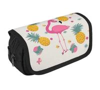 STVNKML Flamingo And Pineapple Pencil Case Organizer - Large Capacity 3 Compartment Pencil Pouch for Adults, Portable Makeup Bag & Aesthetic Stationery Bag with Zipper (8.7x4.3) Unisex Gift