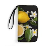 STVNKML Flamingo And Swimming Pool Womens Wallet Leather Coin Purse Clutch Wristlet Travel Long Wallets Card Organizer, Lemon and Flower, 19.7x10.5cm