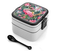 STVNKML Flamingo Floral Pattern Bento Box with Spoon & Handle - 2 Compartment Leak-Proof Stackable Lunch Box for Adults, BPA-Free Reusable Food Containers for Work, Travel, Picnic
