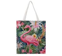 STVNKML Flamingo Floral Pattern Canvas Tote Bag for Women Cute Stylish Shoulder Bag Reusable Shopping Bags for Daily