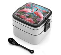STVNKML Flamingo Love Flowers Bento Box with Spoon & Handle - 2 Compartment Leak-Proof Stackable Lunch Box for Adults, BPA-Free Reusable Food Containers for Work, Travel, Picnic