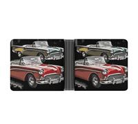 STVNKML Flamingo Love Flowers Leather Bifold Wallet with 2 Hidden Pockets 6 Card Slots Slim Wallets for Cash, Cards, And ID, Classic Car Roadsters Old Fashioned, One Size, Modern