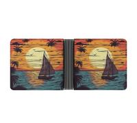 STVNKML Flamingo Love Flowers Leather Bifold Wallet with 2 Hidden Pockets 6 Card Slots Slim Wallets for Cash, Cards, And ID, Sunset and sailboat, One Size, Modern