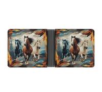 STVNKML Flamingo Love Flowers Leather Bifold Wallet with 2 Hidden Pockets 6 Card Slots Slim Wallets for Cash, Cards, And ID, A pattern with horses as a background, One Size, Modern