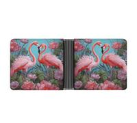 STVNKML Flamingo Love Flowers Leather Bifold Wallet with 2 Hidden Pockets 6 Card Slots Slim Wallets for Cash, Cards, And ID, Flamingo Love Flowers, One Size, Modern