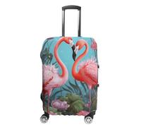 STVNKML Flamingo Love Flowers Suitcase Covers for Luggage - Elastic Luggage Cover Protector, Double-sided Washable Suitcases Sleeve for 19-32 Inch Luggage, white, M, Flamingo Love Flowers