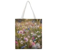 STVNKML Flamingo Palm Trees Leaf Canvas Tote Bag for Women - Cute Stylish Shoulder Bag, Reusable Shopping Bags for Daily, Flowers in the Field, 38x41cm