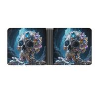 STVNKML Flower Maze Leather Bifold Wallet with 2 Hidden Pockets 6 Card Slots Slim Wallets for Cash, Cards, And ID, Magic Crystal Metal Skull, One Size, Modern