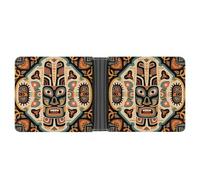 STVNKML Flower Maze Leather Bifold Wallet with 2 Hidden Pockets 6 Card Slots Slim Wallets for Cash, Cards, And ID, Ethnic Totem, One Size, Modern