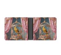STVNKML Flower Maze Leather Bifold Wallet with 2 Hidden Pockets 6 Card Slots Slim Wallets for Cash, Cards, And ID, Golden Parrot in Cage, One Size, Modern