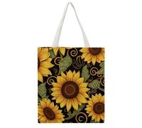 STVNKML Flowers And Horses Hand Drawn Canvas Tote Bag for Women - Cute Stylish Shoulder Bag, Reusable Shopping Bags for Daily, Beautiful Sunflower, 38x41cm