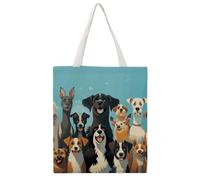STVNKML Flowers And Horses Hand Drawn Canvas Tote Bag for Women - Cute Stylish Shoulder Bag, Reusable Shopping Bags for Daily, A Large Group of Dogs on a Blue Background, 38x41cm