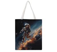 STVNKML Flowers And Horses Hand Drawn Canvas Tote Bag for Women - Cute Stylish Shoulder Bag, Reusable Shopping Bags for Daily, Astronaut Flying in Space, 38x41cm