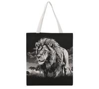 STVNKML Flowers And Horses Hand Drawn Canvas Tote Bag for Women - Cute Stylish Shoulder Bag, Reusable Shopping Bags for Daily, Lion Black and White Illustration, 38x41cm
