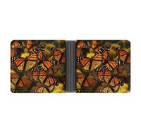 STVNKML Flowers And Horses Hand Drawn Leather Bifold Wallet with 2 Hidden Pockets 6 Card Slots Slim Wallets for Cash, Cards, And ID, Monarch Butterflies, One Size, Modern