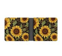 STVNKML Flowers And Horses Hand Drawn Leather Bifold Wallet with 2 Hidden Pockets 6 Card Slots Slim Wallets for Cash, Cards, And ID, Beautiful sunflower, One Size, Modern